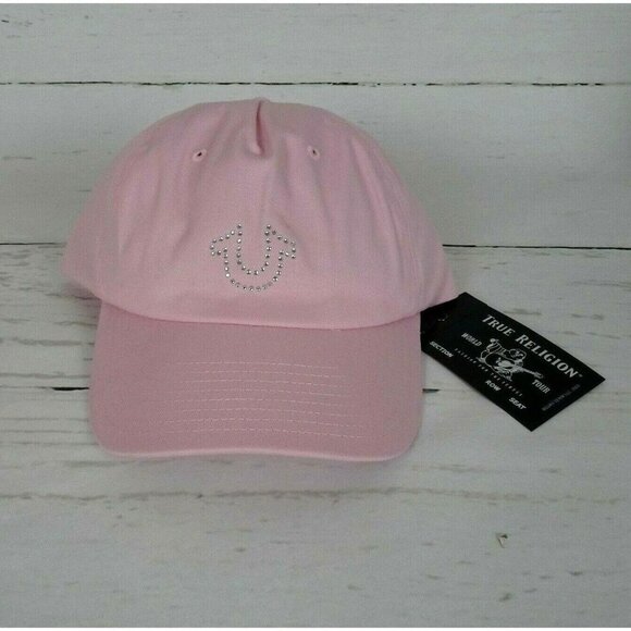 New True Religion Pink Baseball Cap Hat Crystal Horseshoe Logo Bling Minimalist - Picture 2 of 12